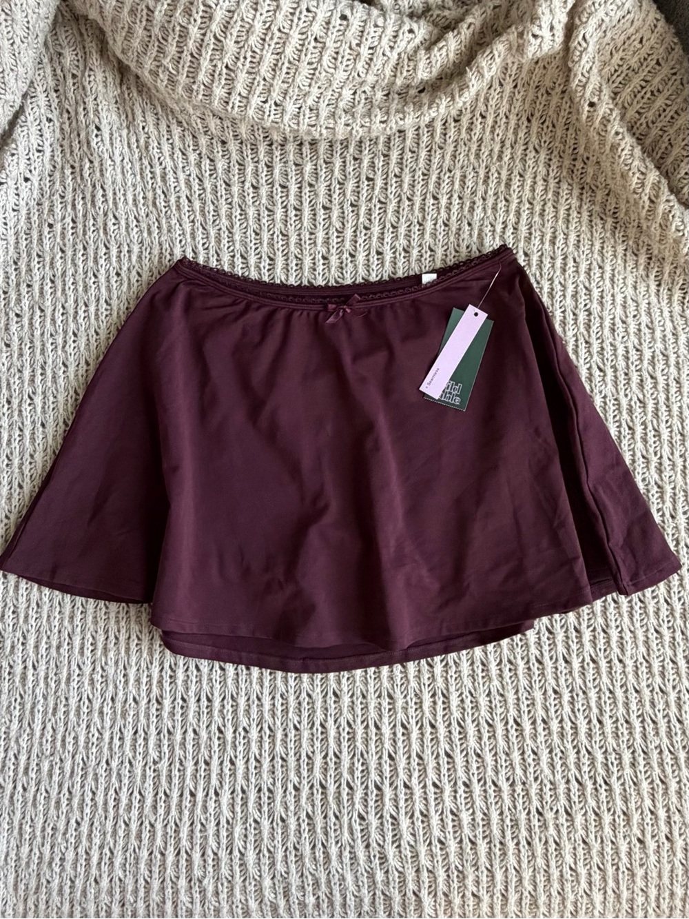 Wild Fable Burgundy Lace Trim Mini Skort Bow Front Y2K Coquette Size S NWT